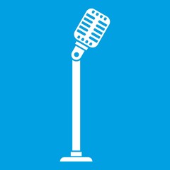 Wall Mural - Microphone on stand icon white isolated on blue background vector illustration