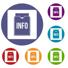 Poster - Info folder icons set in flat circle red, blue and green color for web