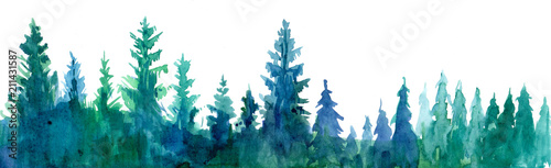Forest background. Watercolor illustration Fototapeta