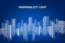 Panorama City Building Background With Windows Pixel Shape