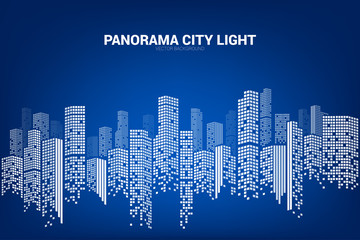 Panorama city Building background with windows pixel shape