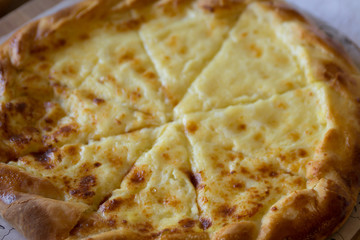 hot appetizing delicious pie topped with cheese