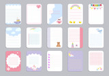 Fototapeta Desenie - Kids notebook page template vector cards, notes, stickers, labels, tags paper sheet illustration.