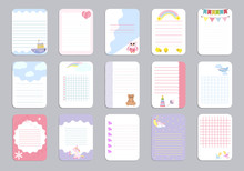 Kids Notebook Page Template Vector Cards, Notes, Stickers, Labels, Tags Paper Sheet Illustration.