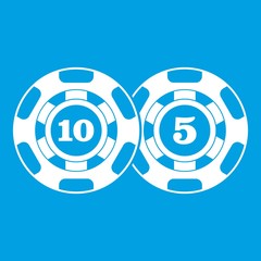 Poster - Poker chips nominal five and ten icon white isolated on blue background vector illustration
