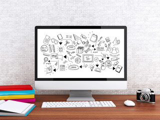 Poster - 3d Computer with words LEAD GENERATION.