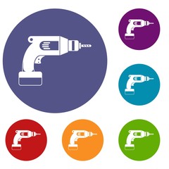 Poster - Drill icons set in flat circle red, blue and green color for web