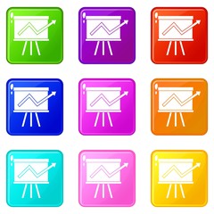 Poster - Flip chart with statistics icons of 9 color set isolated vector illustration