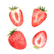 A set of four strawberry berries, in a watercolor style.