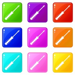 Poster - Screwdriver icons of 9 color set isolated vector illustration