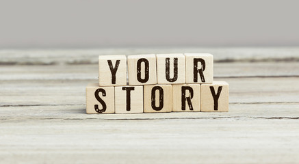 Wall Mural - Words Your Story on wood cubes