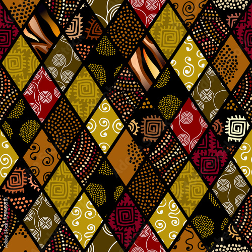 Tribal boho seamless pattern in african style on black background Poster Mural XXL