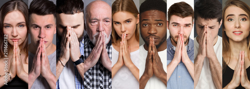 Fotomural Collage of diverse people praying at studio background