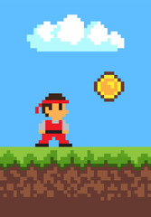 Aufkleber - Man Collecting Coins, 2d Game, Pixel Illustration