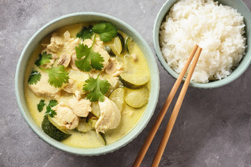 Wall Mural - Green chicken curry with jasmine rice.