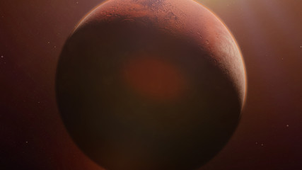 Wall Mural - red planet mars in natural colors, close up with visible atmosphere