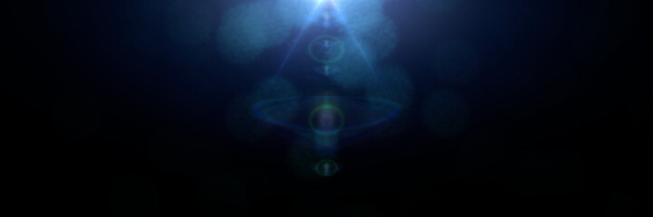Wall Mural - blue centered and mainly off screen lens flare overlay texture with bokeh effect with black backgrou