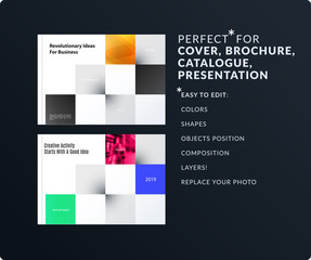 Square design presentation template with colourful rectangles shadows. Abstract vector set of modern horizontal banners