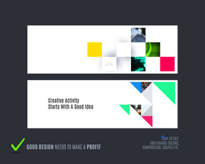 Wall Mural - Abstract vector set of horizontal website banners with colourful flowers abstract shapes for web design.