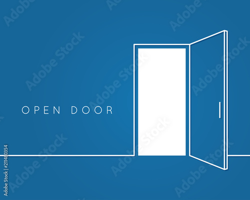 Fotografía Open door line concept. Blue room logo vector background