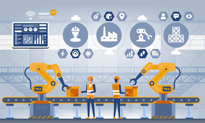 Poster - industry 4.0 smart factory concept. technology vector illustration