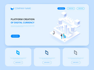 Poster - Cryptocurrency and blockchain. Platform creation of digital currency. Header for Website. Business, analytics and management.