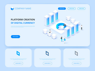 Poster - Cryptocurrency and blockchain. Platform creation of digital currency. Header for Website. Business, analytics and management.