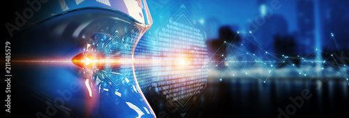 Cuadros en Lienzo Cyborg head using artificial intelligence to create digital interface 3D renderi