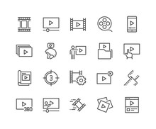 Simple Set Of Video Content Related Vector Line Icons. Contains Such Icons As Presentation, Stream, Library And More. Editable Stroke. 48x48 Pixel Perfect.