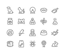 Simple Set Of Pet Related Vector Line Icons. Contains Such Icons As Dog, Cat, Bird, Spider, Animal Food And More. Editable Stroke. 48x48 Pixel Perfect.