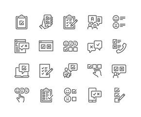 simple set of survey related vector line icons. contains such icons as emotional opinion, rating, ch