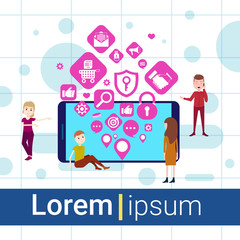 Poster - mobile app man woman team network applications icons social media networking concept for design work