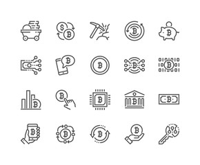 Aufkleber - Simple Set of Bitcoin Related Vector Line Icons. 
Contains such Icons as Mining, Exchange, Payment and more.
Editable Stroke. 48x48 Pixel Perfect.