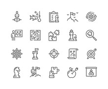 Simple Set Of Business Strategy Related Vector Line Icons. 
Contains Such Icons As Target Audience, Research, Plan, Scheme And More.
Editable Stroke. 48x48 Pixel Perfect.