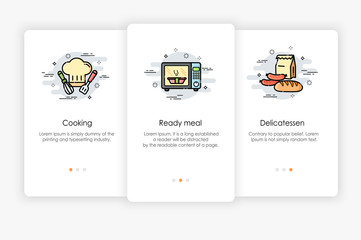 Wall Mural - Onboarding screens design in Food and Cooking concept. Modern and simplified vector illustration, Template for mobile apps.