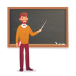 © Tartila - Chalkboard and professor. College or university teacher teach at blackboard. Academic teaching cartoon vector illustration