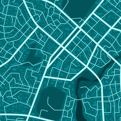 Poster - Print with blue town topography. Abstract blue city map. City residential district scheme. City district plan. vector illustration