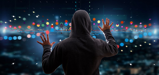 Poster - hacker activating business stock exchange trading data information