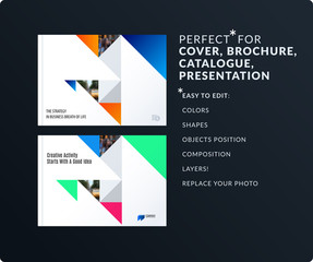 Wall Mural - square design presentation template with colourful triangles and shadows. abstract vector set of mod
