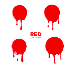 Dripping Red Paint Icons. Current Liquid. Dripping Blood Circle.