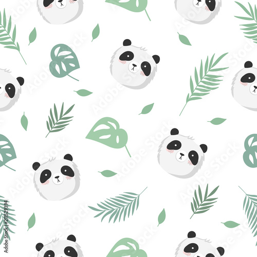 Foto-Schiebegardine Komplettsystem - Vector seamless baby pattern with panda, branches, leaves (von Alexandra)