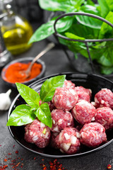 Wall Mural - Beef meatballs. Cooking raw beef meatballs