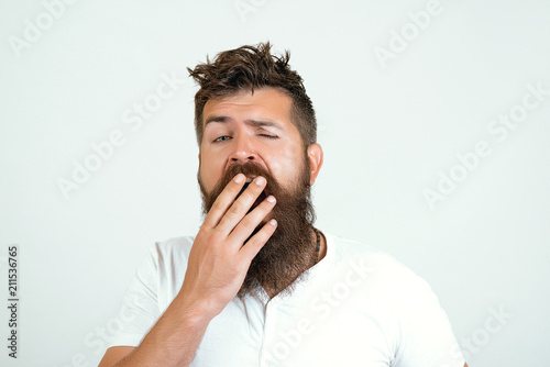 Guy Awake With Mouth Opened In Yawn Copy Space Morning And Wake