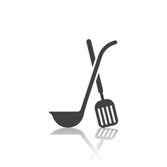 Wall Mural - Icon of the crossed ladle and scapula with mirror image. Vector illustration on white background.