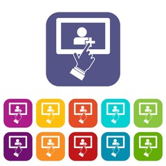 Poster - Touch screen tablet with click hand in simple style isolated on white background vector illustration