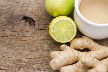 Wall Mural - ginger and lemon on the table seen from above