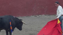 Violent Bullfight Ending Where The Matador Stabs A Bull Towards The Heart
