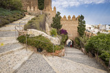 the entrance gate of the Alcazaba (castle) and a view over Almería city, Andalusia, Spain