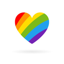 Pride LGBT Heart Icon, Lesbian Gay Bisexual Transgender Concept Love Symbol. Collection Of Color Rainbow Vector Flat Design Signs. Coloed Stripes.