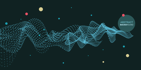 Fototapete - 3D abstract digital wave of particles and wireframe. Futuristic vector illustration. Technology concept. Background for banner, flyer, book, cover, poster.